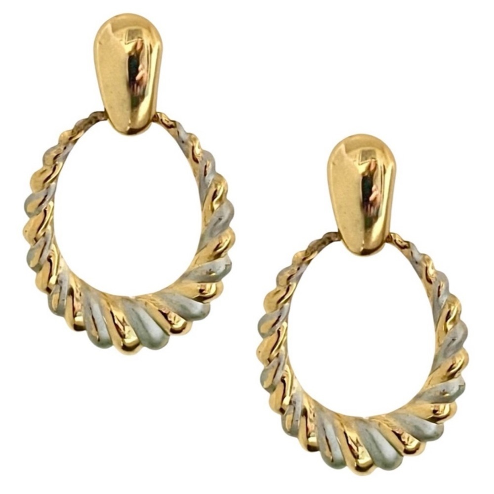 VINTAGE• Two-Tone Teardrop Hoop Earrings